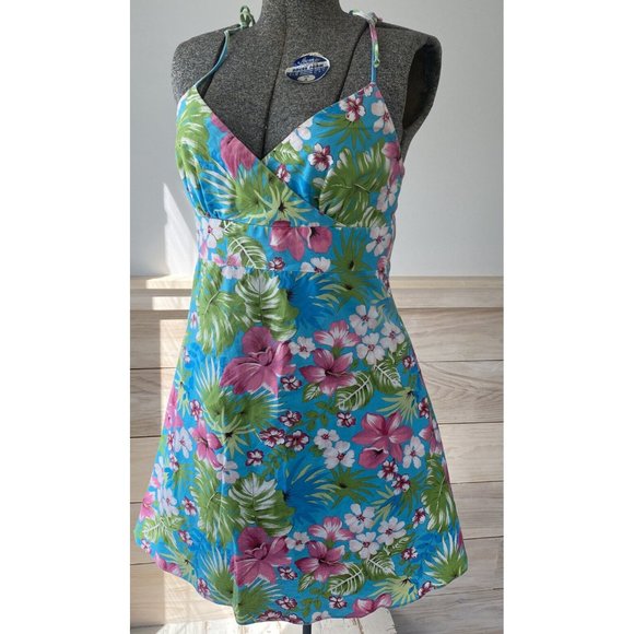 Boston Proper Tropical Flower Print Summer Dress W 8 Hawaiian Lined Made In USA - Picture 1 of 6
